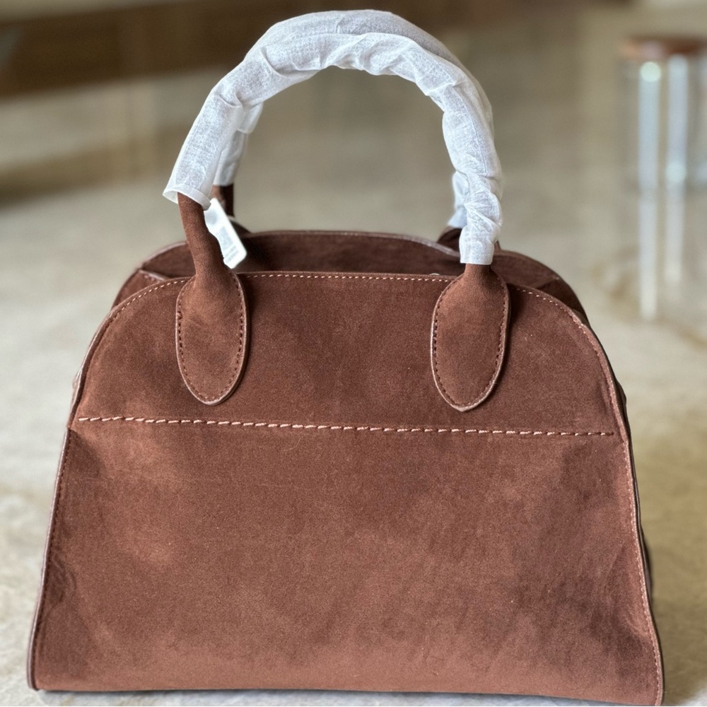 Brown Satchel PU Leather - Handled Tote - Cross Body Tote - Brown Suede Tote - Picture 4 of 12